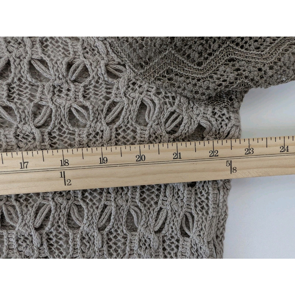 Chico's Nora Linen L XL Mixed Media Modern Asymmetrical Open Knit Tan Pullover - Picture 8 of 9